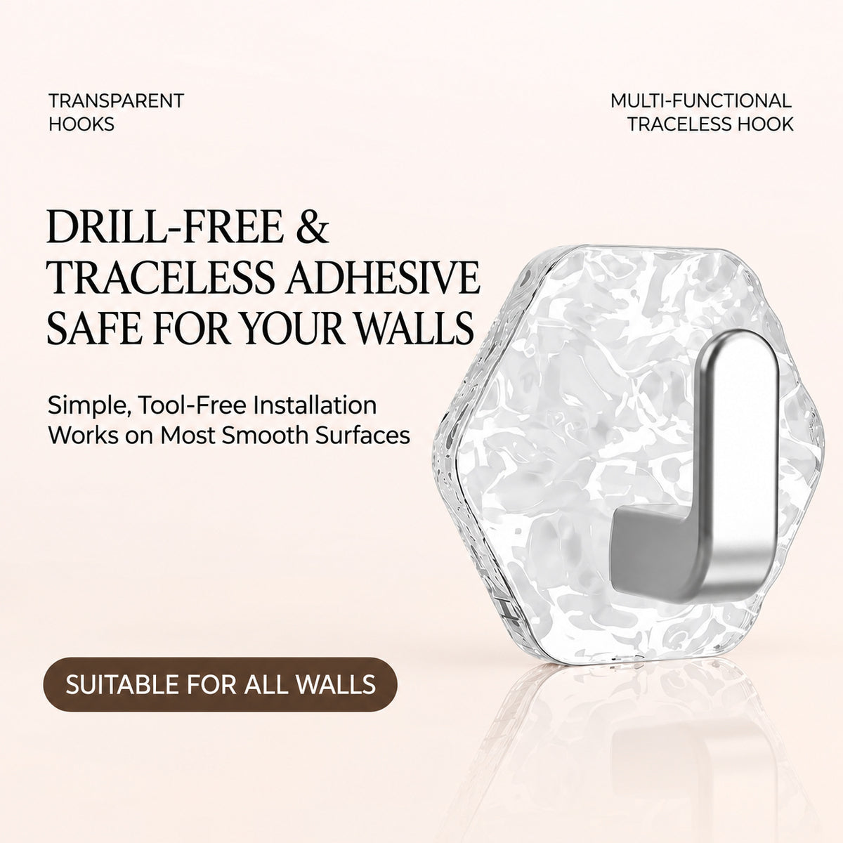 Hexagonal Crystal Ripple Self-Adhesive Wall Hooks Heavy Duty Sticky Hooks