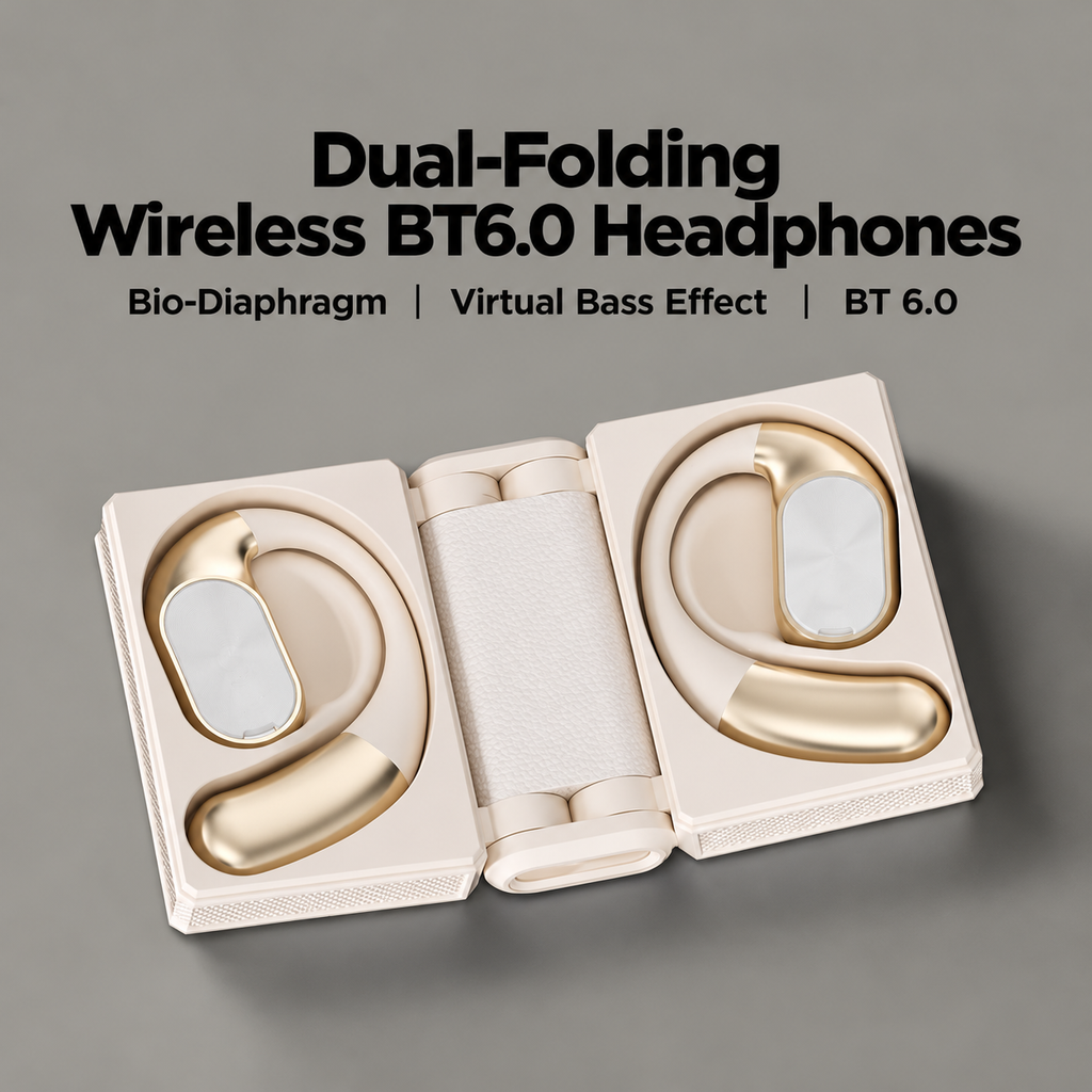 Open-Ear Wireless Bluetooth Headphones Foldable Sports Earphones with Charging Case