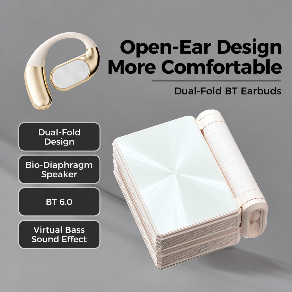 Open-Ear Wireless Bluetooth Headphones Foldable Sports Earphones with Charging Case