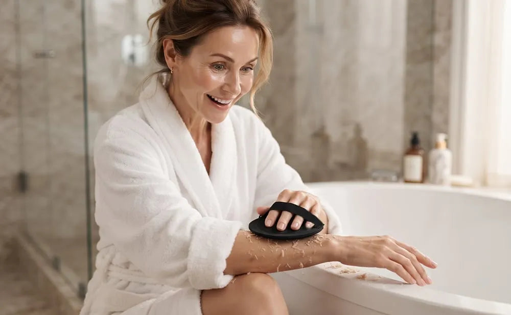 Round pad during a seated body-care routine