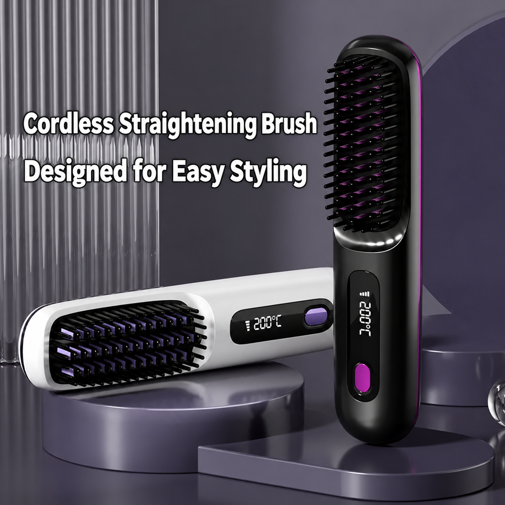Black and white cordless LCD straightening brushes