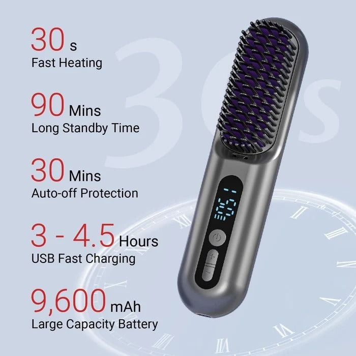 Cordless Heated Hair Straightener Brush