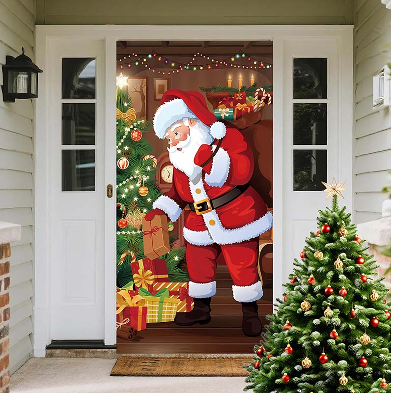 Santa door-cover artwork displayed at a front entrance
