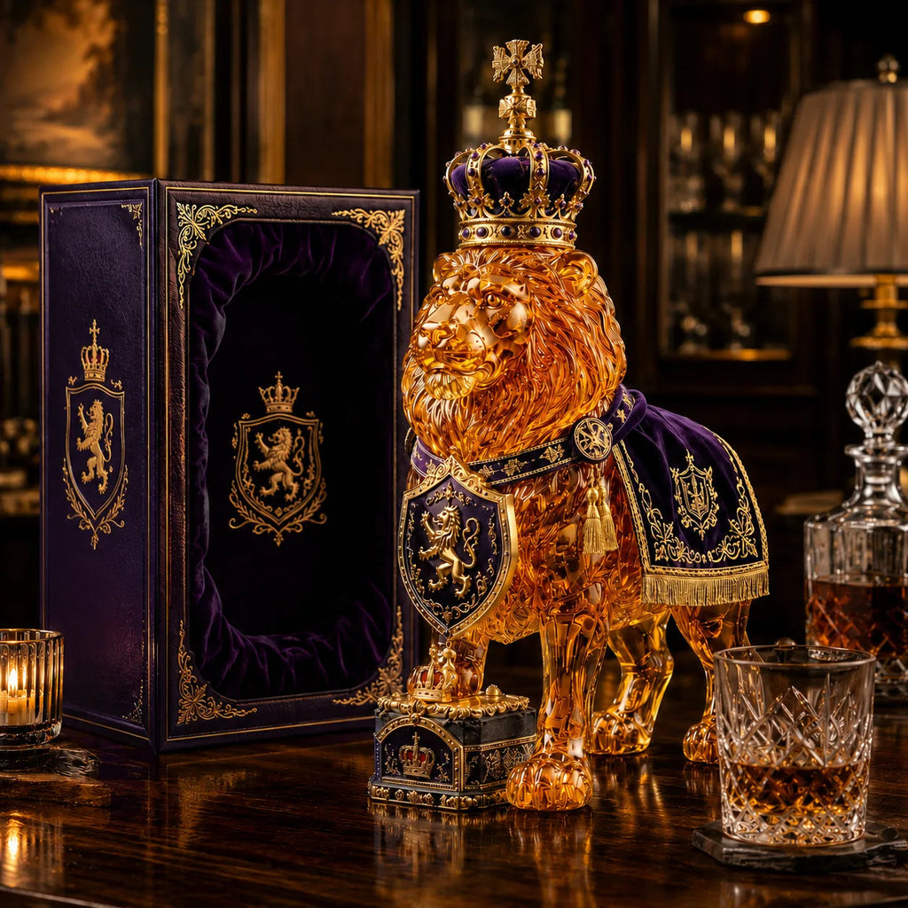 Close view of the lion body and crown stopper