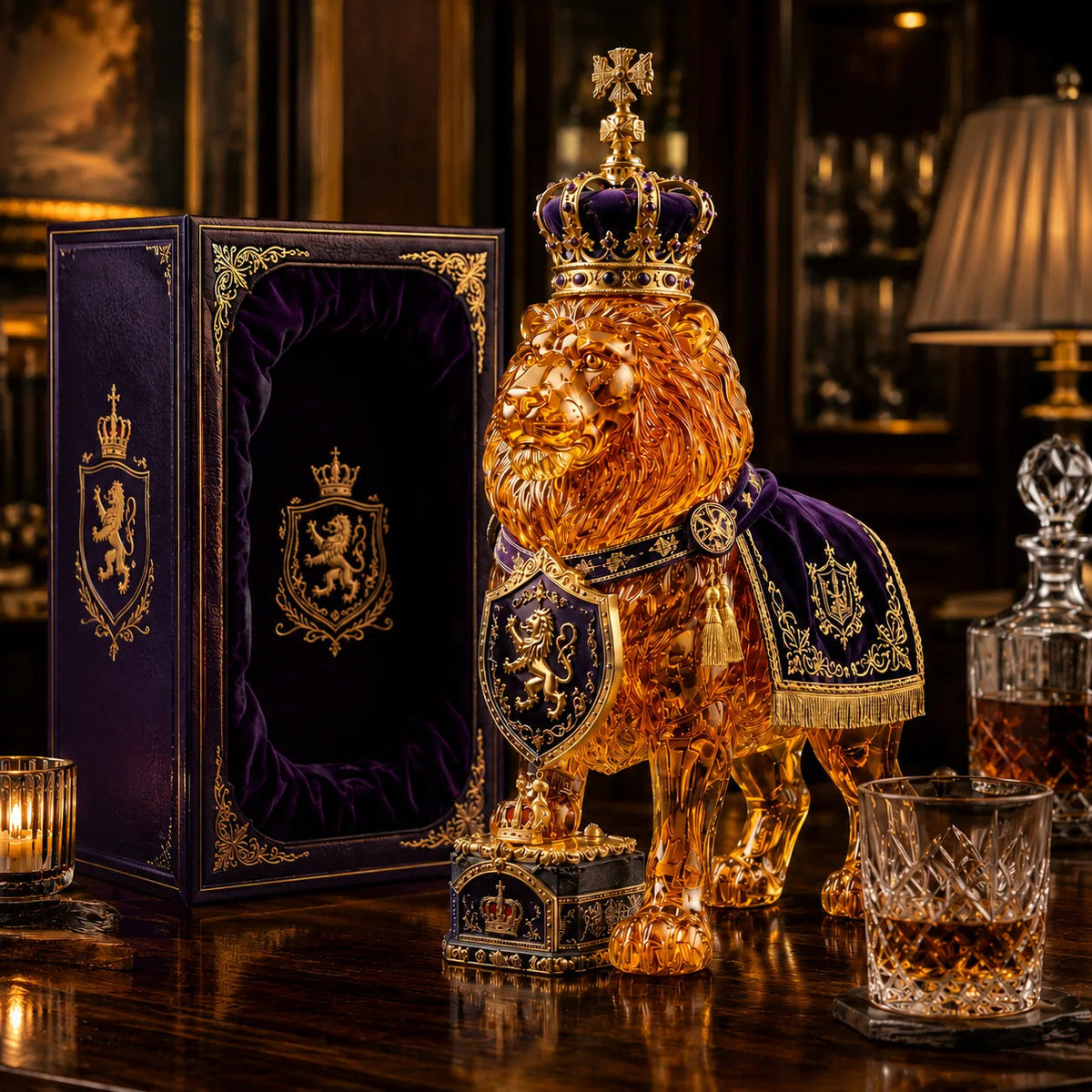 Close view of the lion body and crown stopper