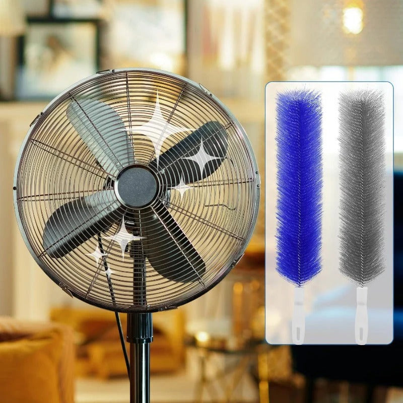Fan grille with flexible cleaning brushes