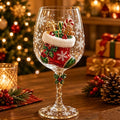 Christmas stocking wine glass with raised holiday motif