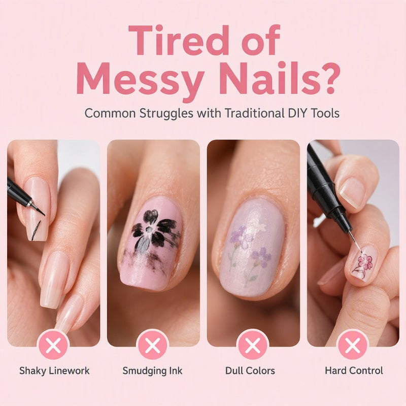 Close-up examples of nail art lines and details