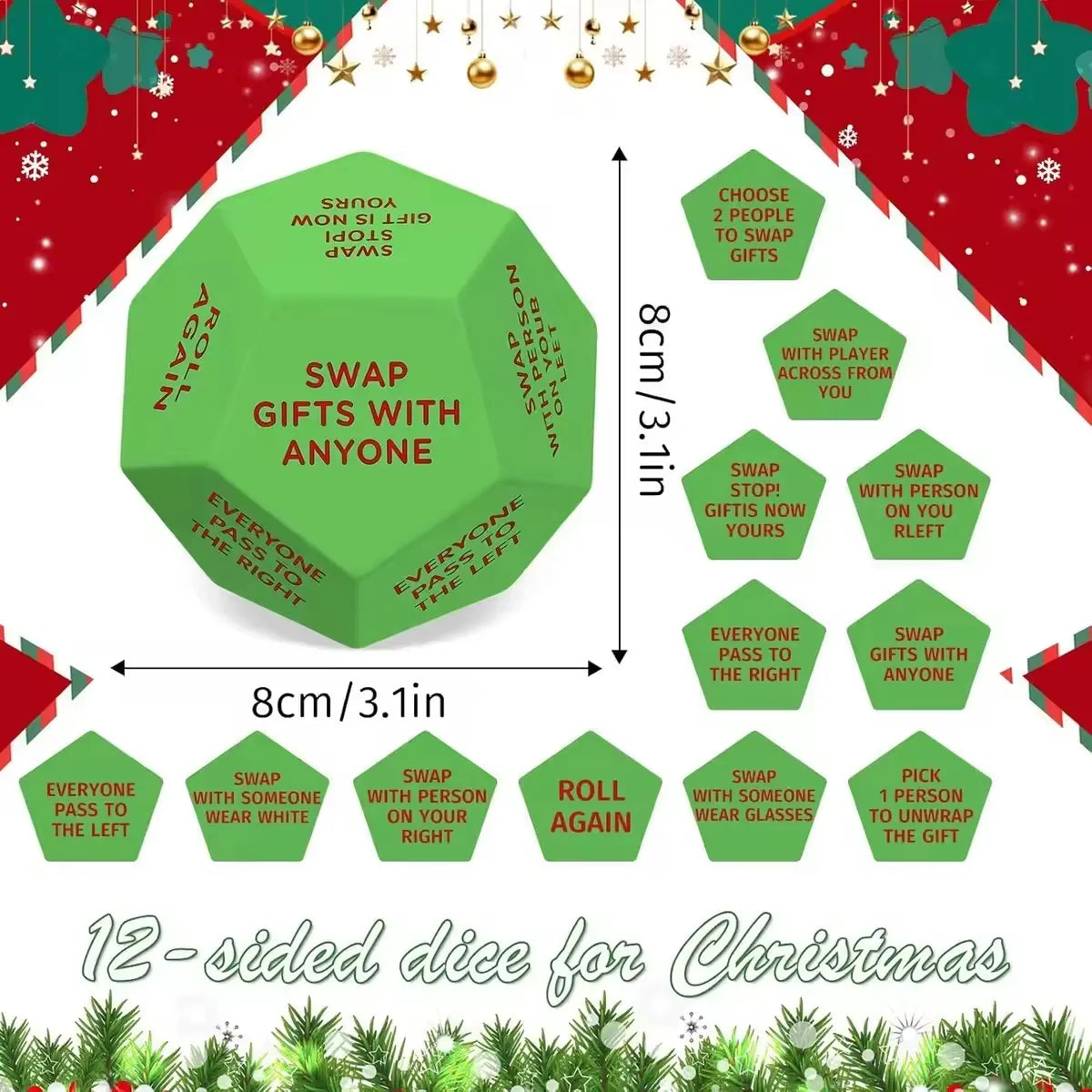 Christmas Gift Exchange Game Dice, Polyhedral Party Game Toy