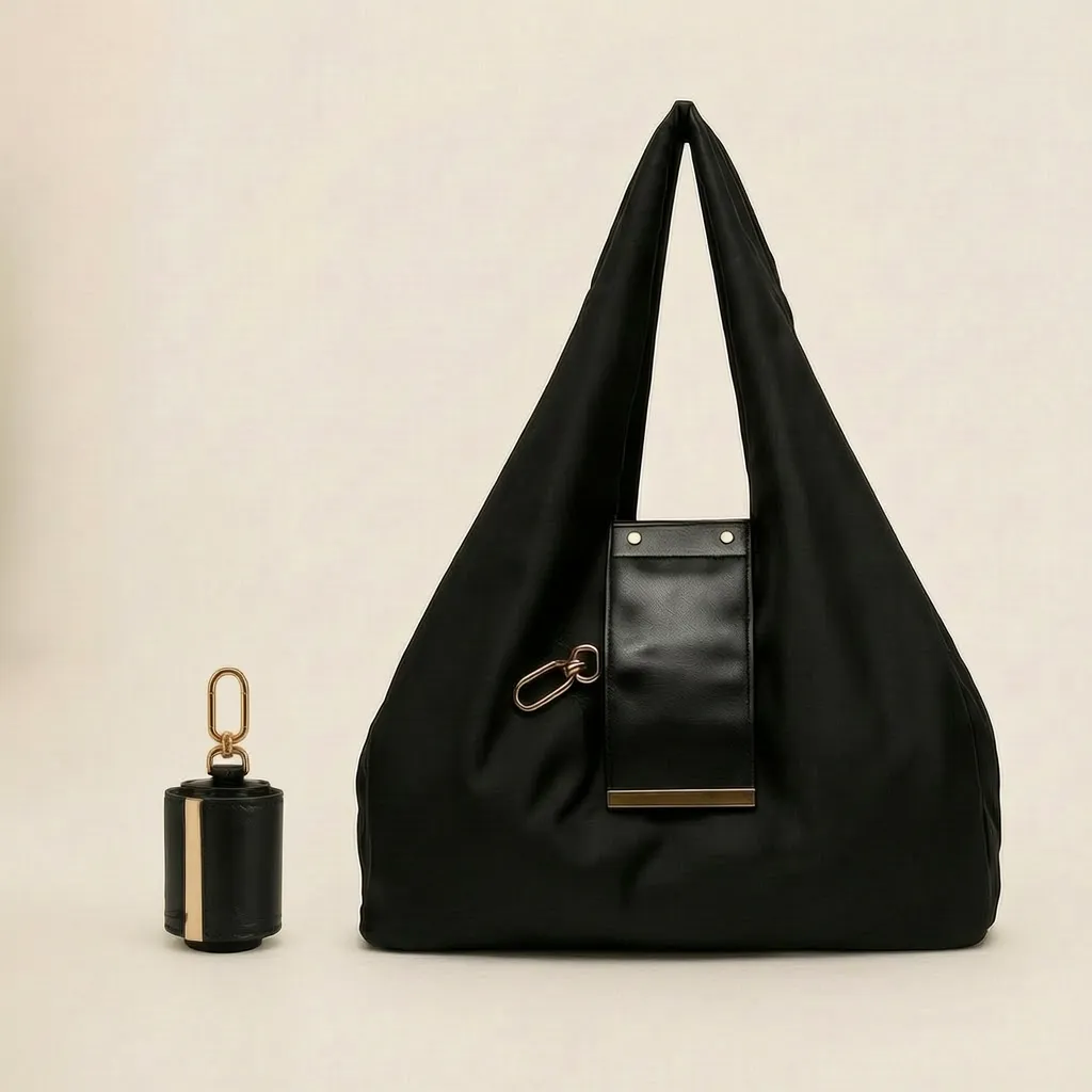 Black foldable tote and keychain charm pouch