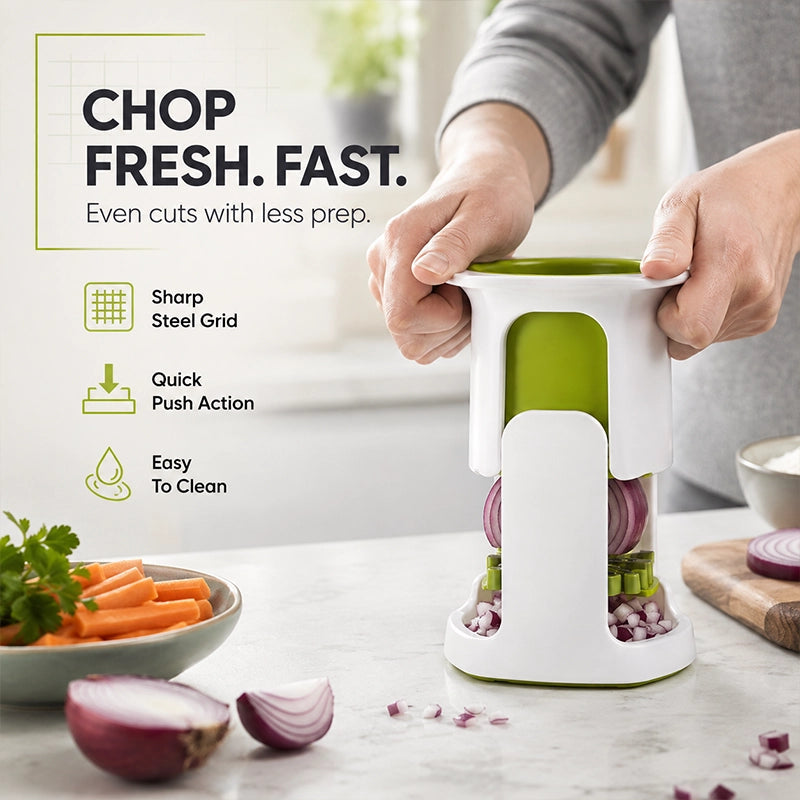 Manual vegetable chopper used during kitchen prep