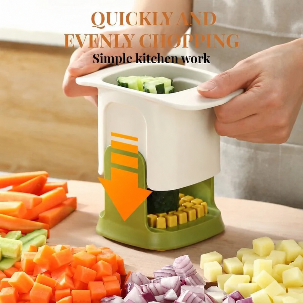 Hands pressing the vegetable chopper