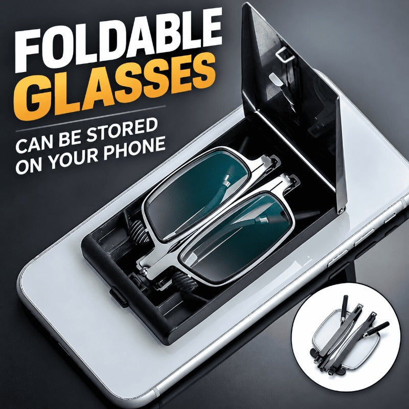 Folded reading glasses inside compact case