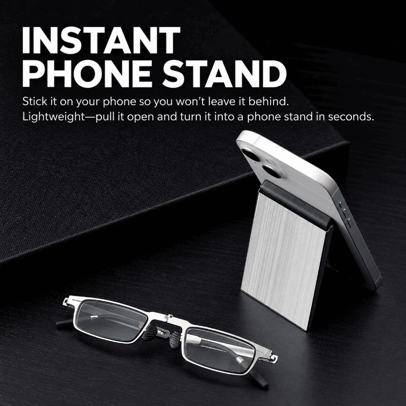 Phone propped on foldable glasses case