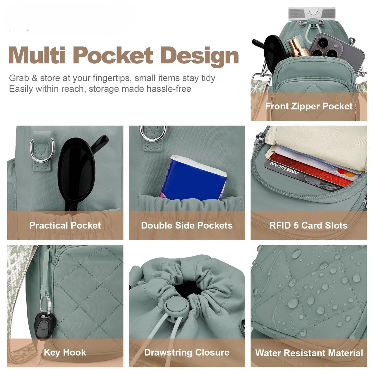 Crossbody Water Bottle Bag with Phone Pocket & Adjustable Strap