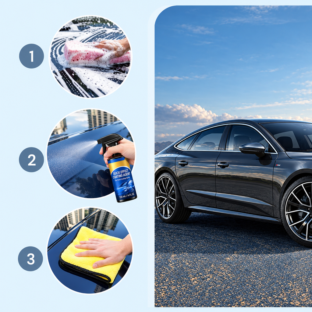 Washing, spraying and wiping steps for a car finish