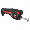Black and red laser tape measure with extended steel tape