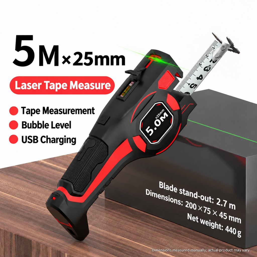 2-in-1 Laser Tape Measure with Digital Distance Meter and Bubble Level