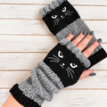 Black cat-face knitted fingerless glove color option