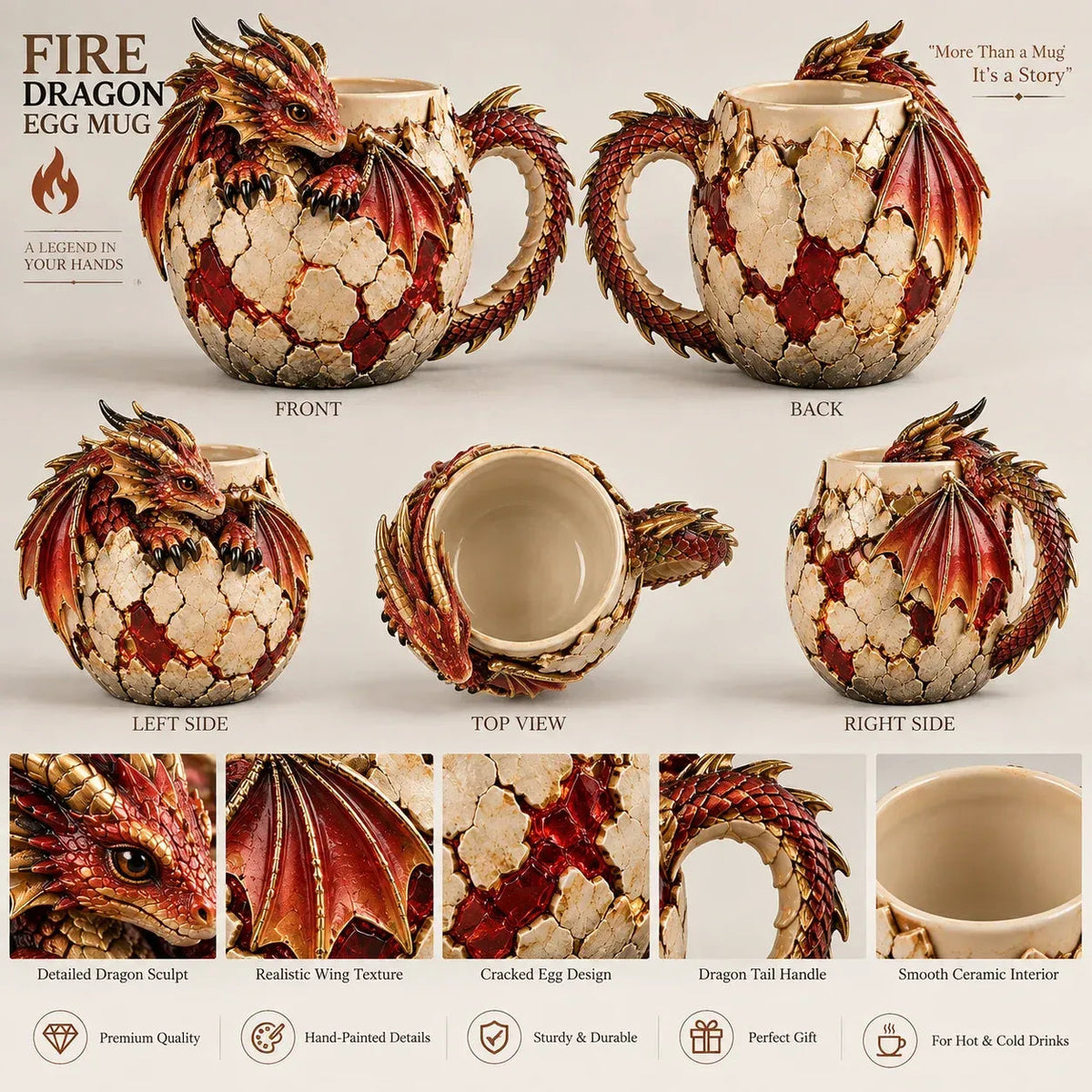 3D Sculpted Dragon Egg Mug Fantasy Coffee Cup