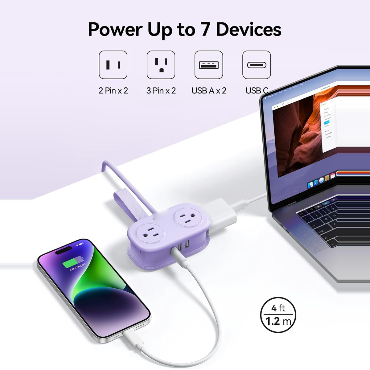 Travel power strip powering several devices