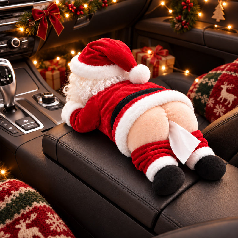 Reclining Santa tissue holder on a car center console