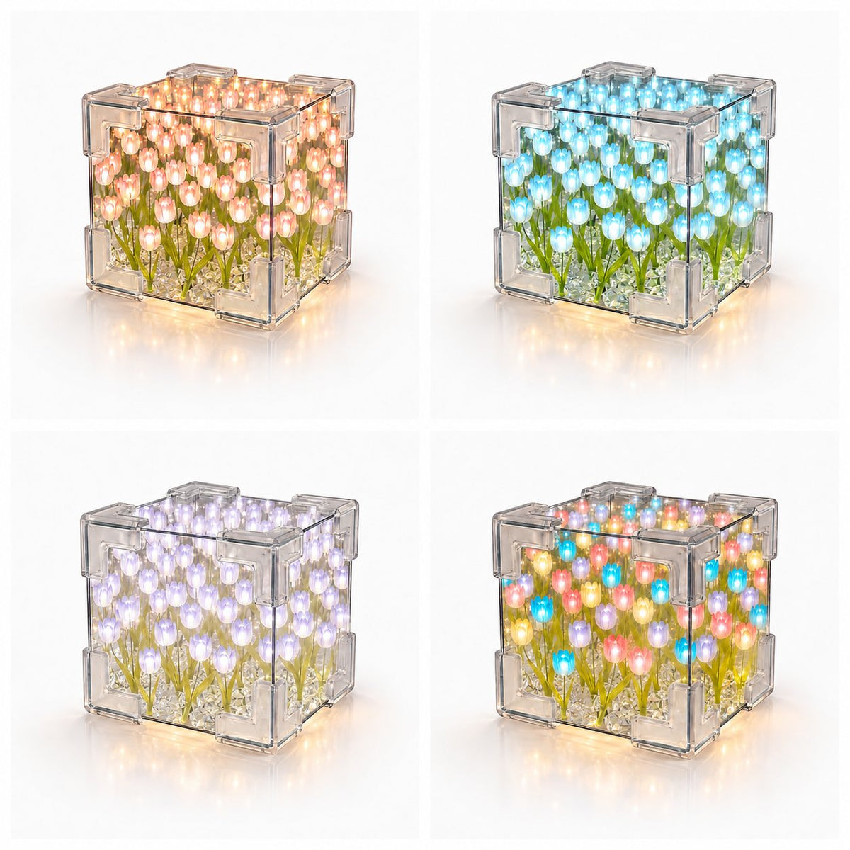 Pink, purple, blue and multicolor tulip cube lights