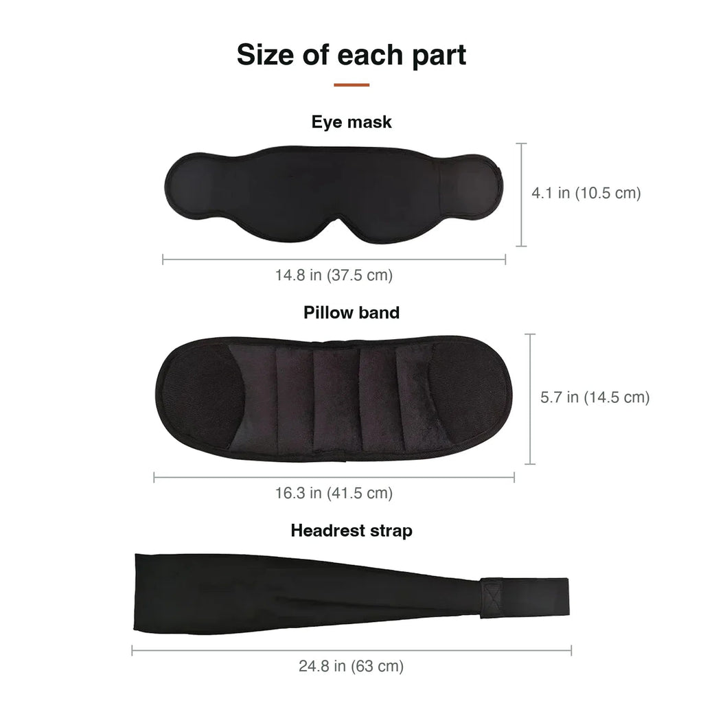 Dimensions of the eye mask, padded band, and strap