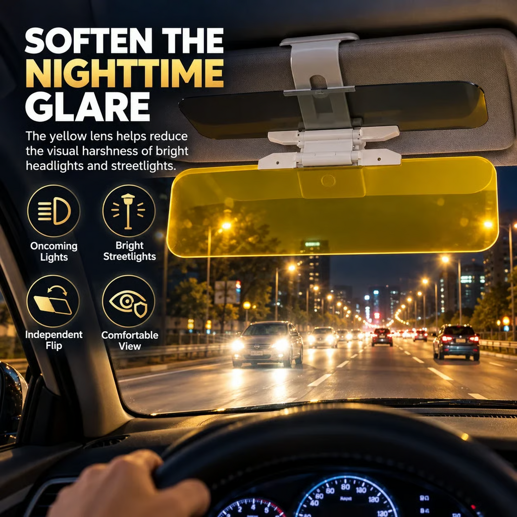 Yellow lens shown over a nighttime road scene