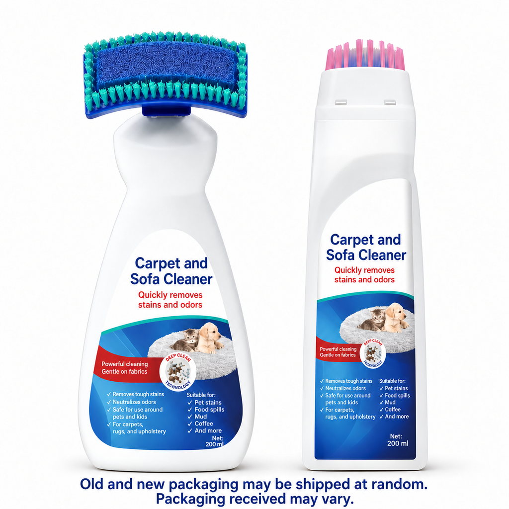 Cleaner bottle with brush, front and back views