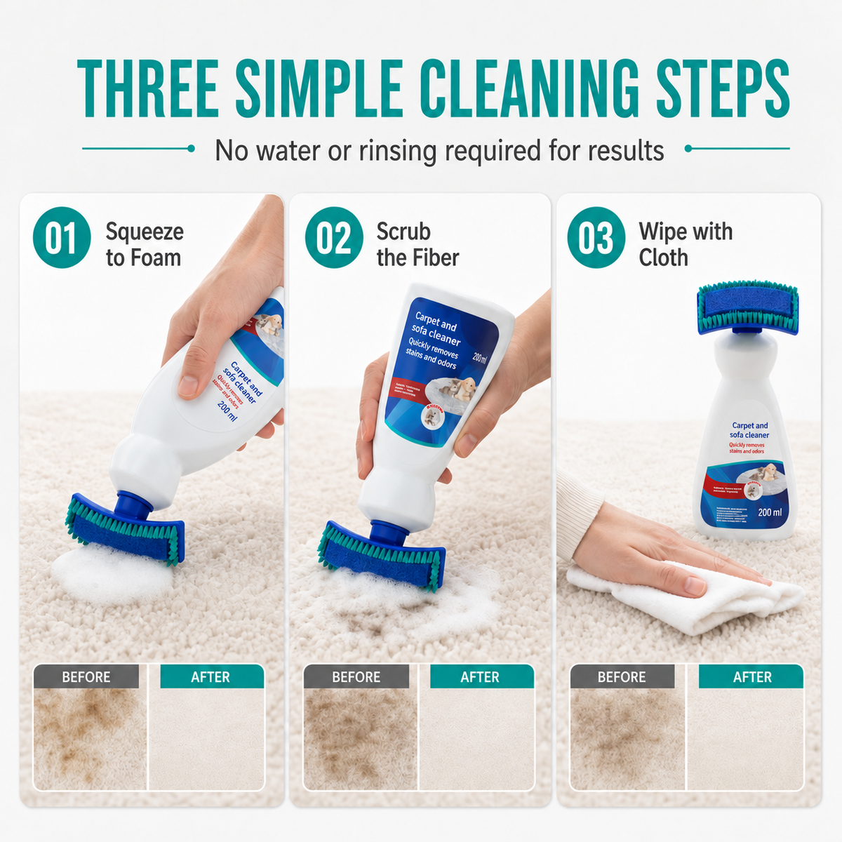 Waterless Carpet and Fabric Cleaner with Brush