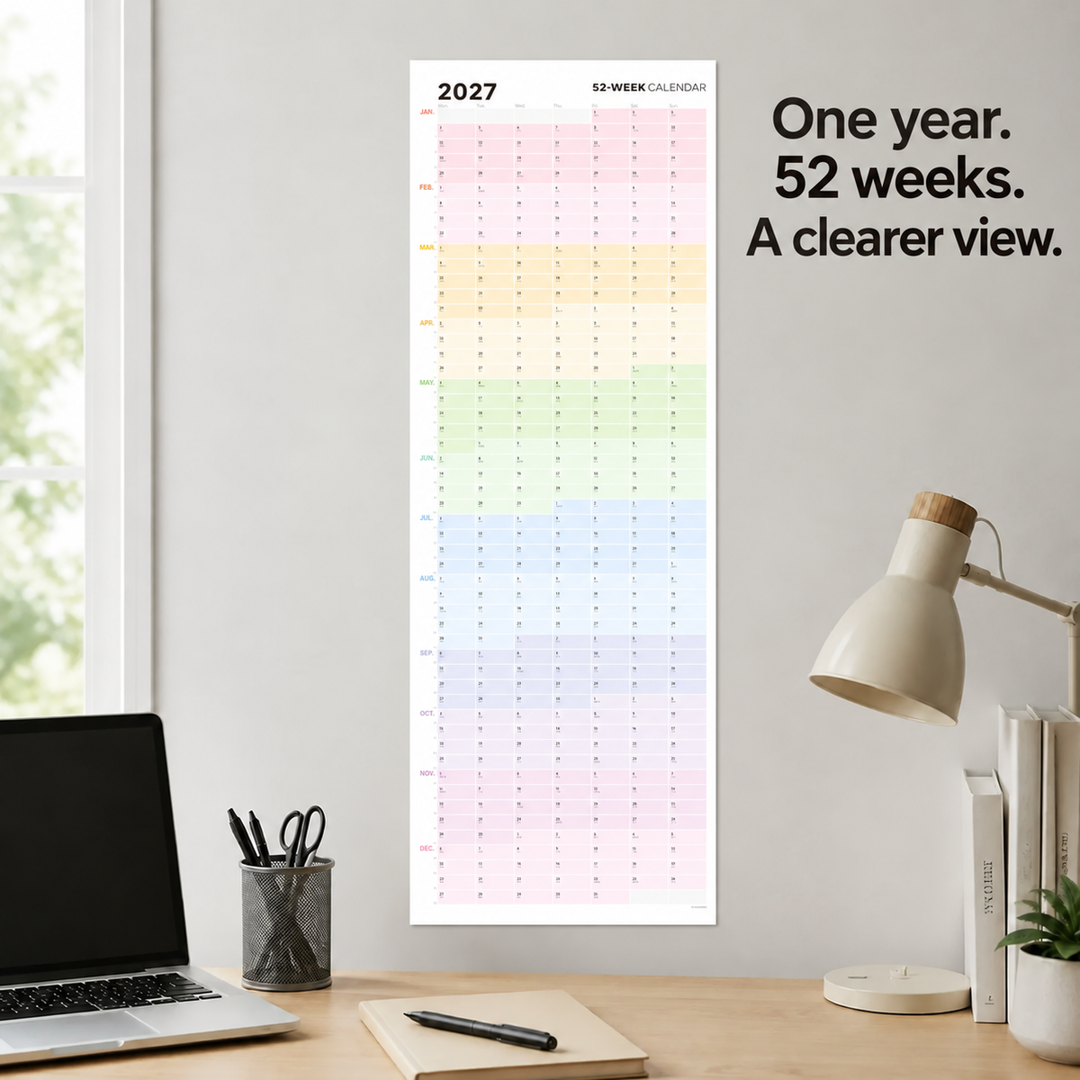 2027 calendar in a home office