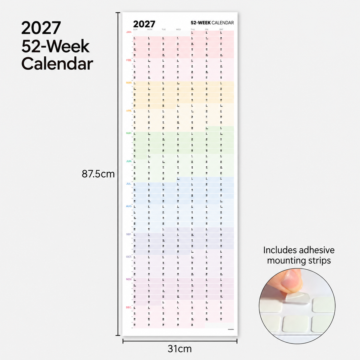 2027 Full Year Wall Calendar 52-Week Planner Tracker Poster