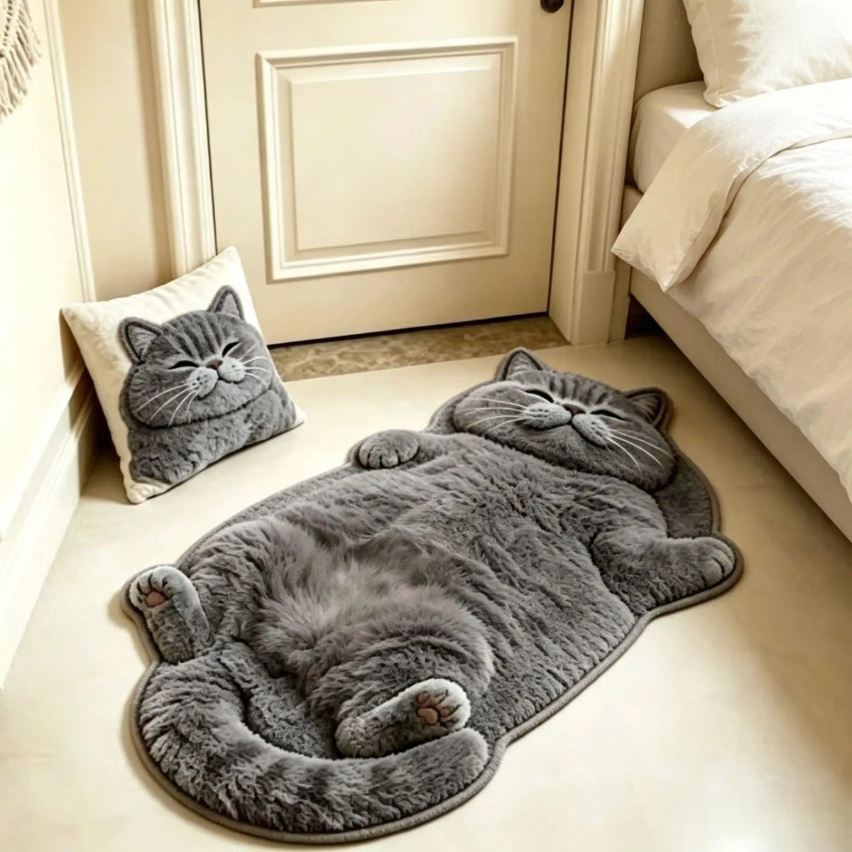 Dark Gray British Shorthair cat-shaped floor mat