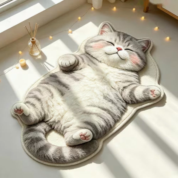 Pink-Cheek American Shorthair cat-shaped floor mat