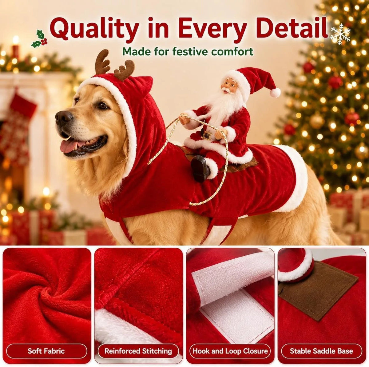 Christmas Santa Rider Dog Costume Pet Outfit