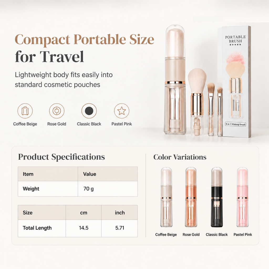 6-in-1 Portable Makeup Brush Set