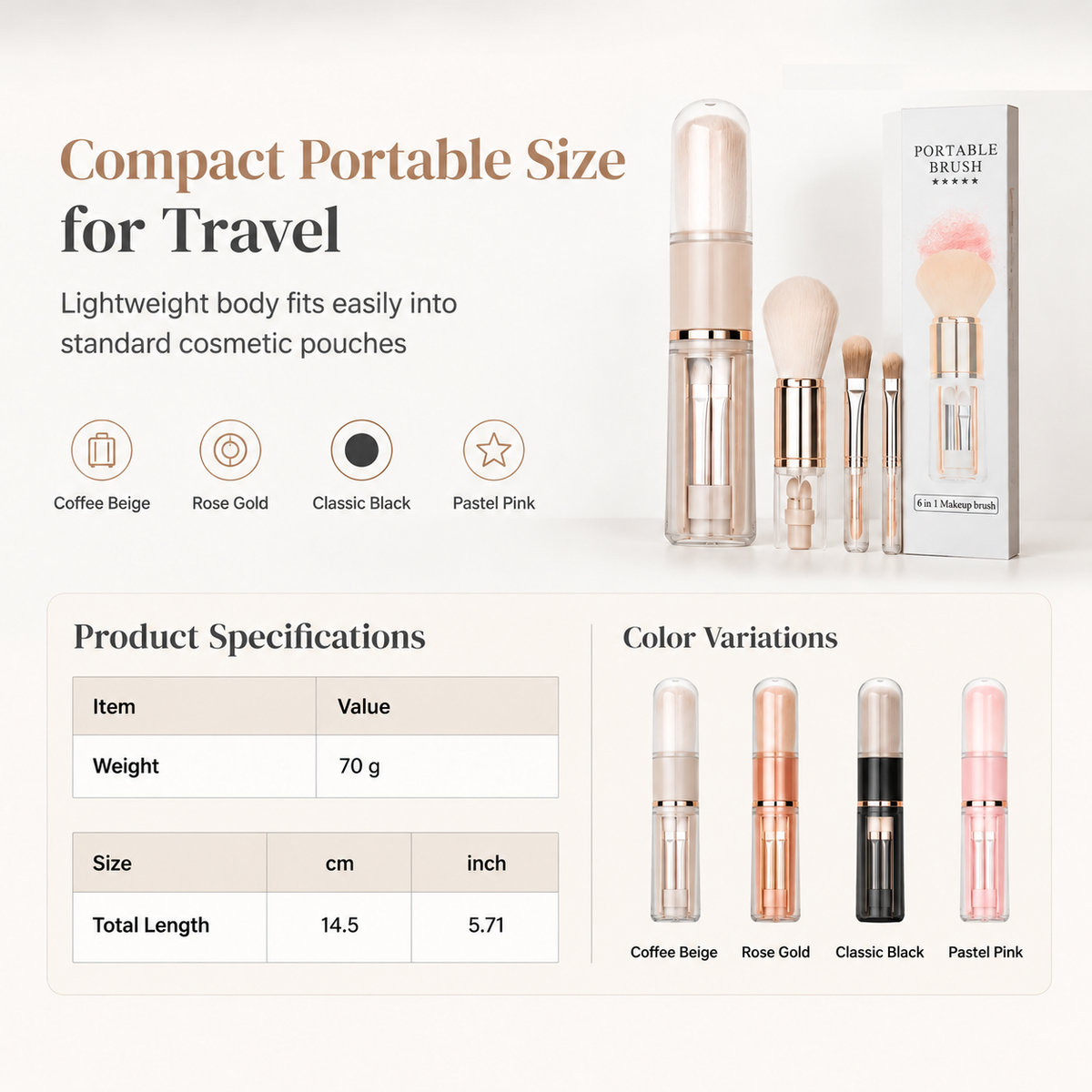 6-in-1 Portable Makeup Brush Set