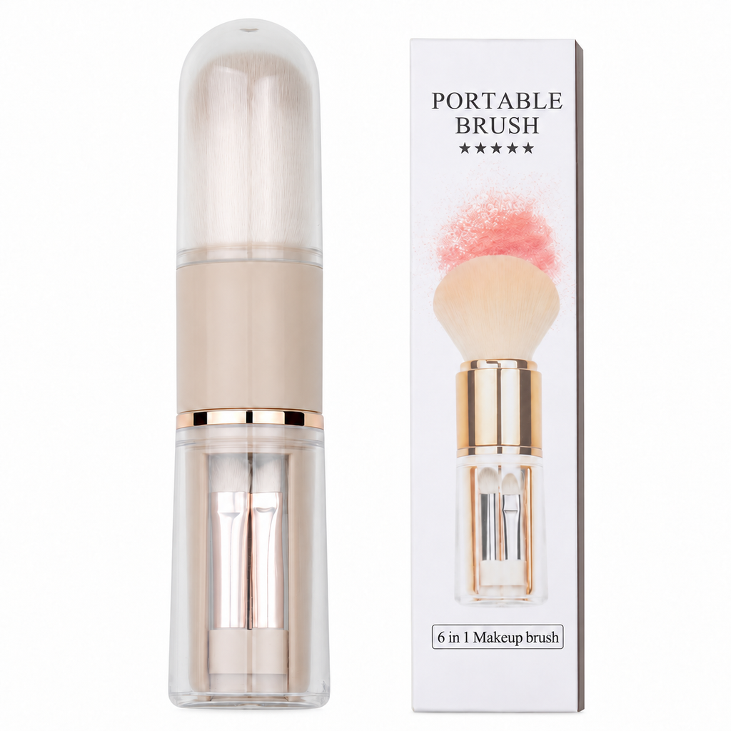 Coffee Beige 6-in-1 makeup brush set with box