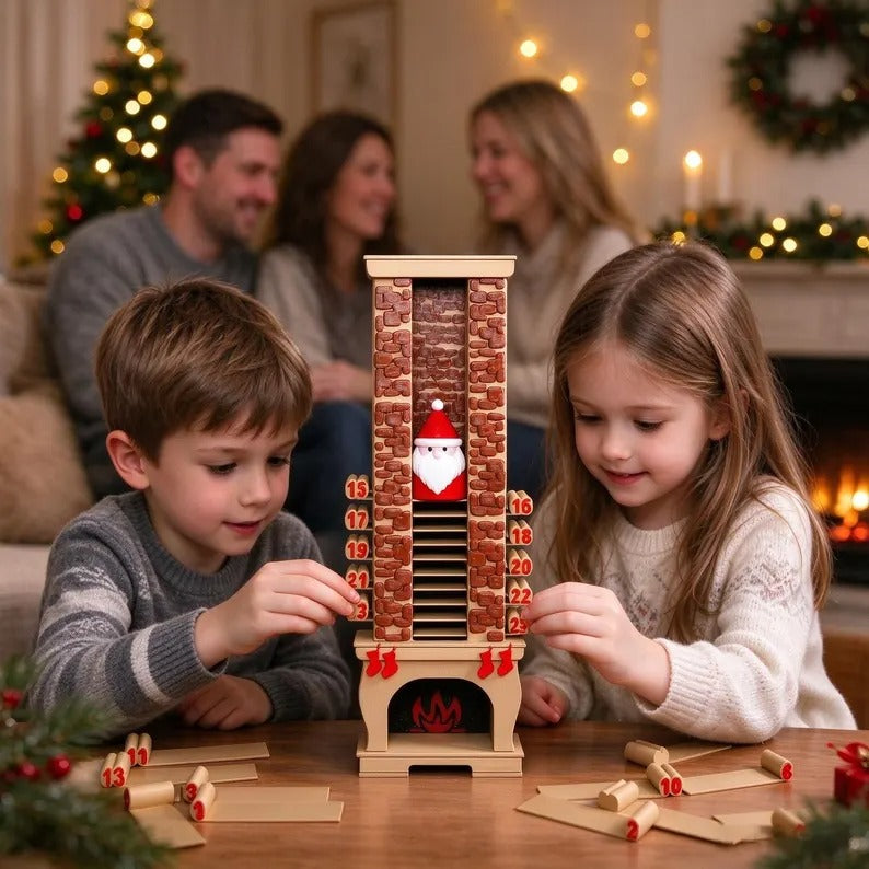 Family moving numbered tabs on chimney advent calendar