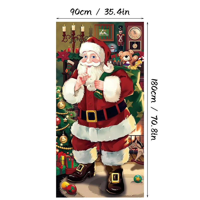 Christmas Santa Claus Front Door Cover Decoration Banner